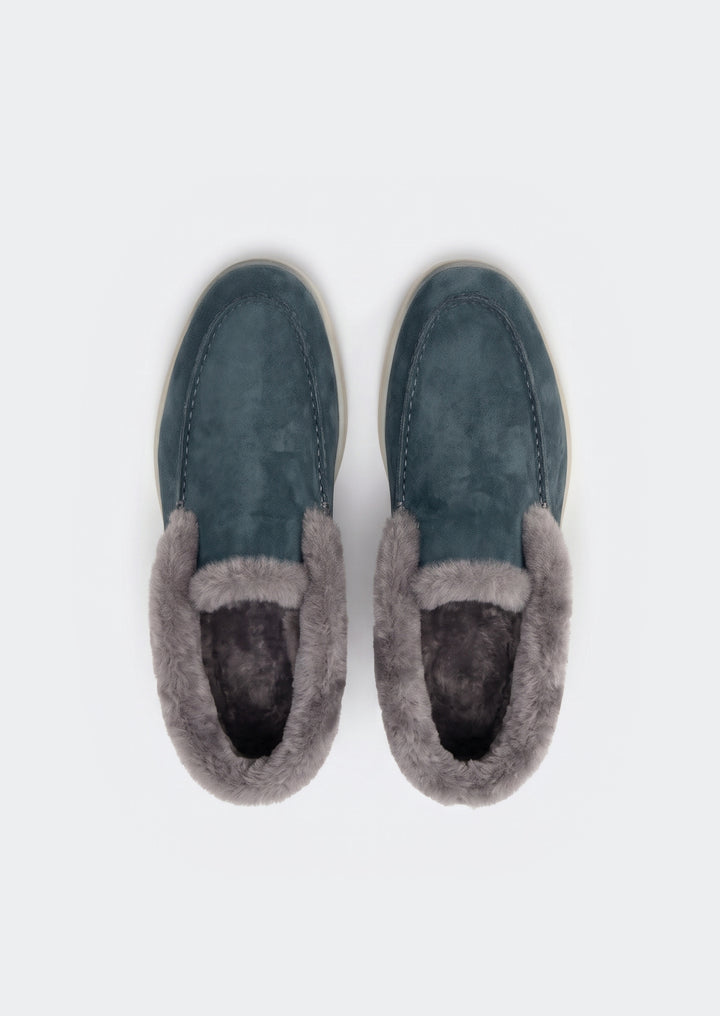 Courchevel Shearling Loafers - Petrol, top view showing the shearling lining