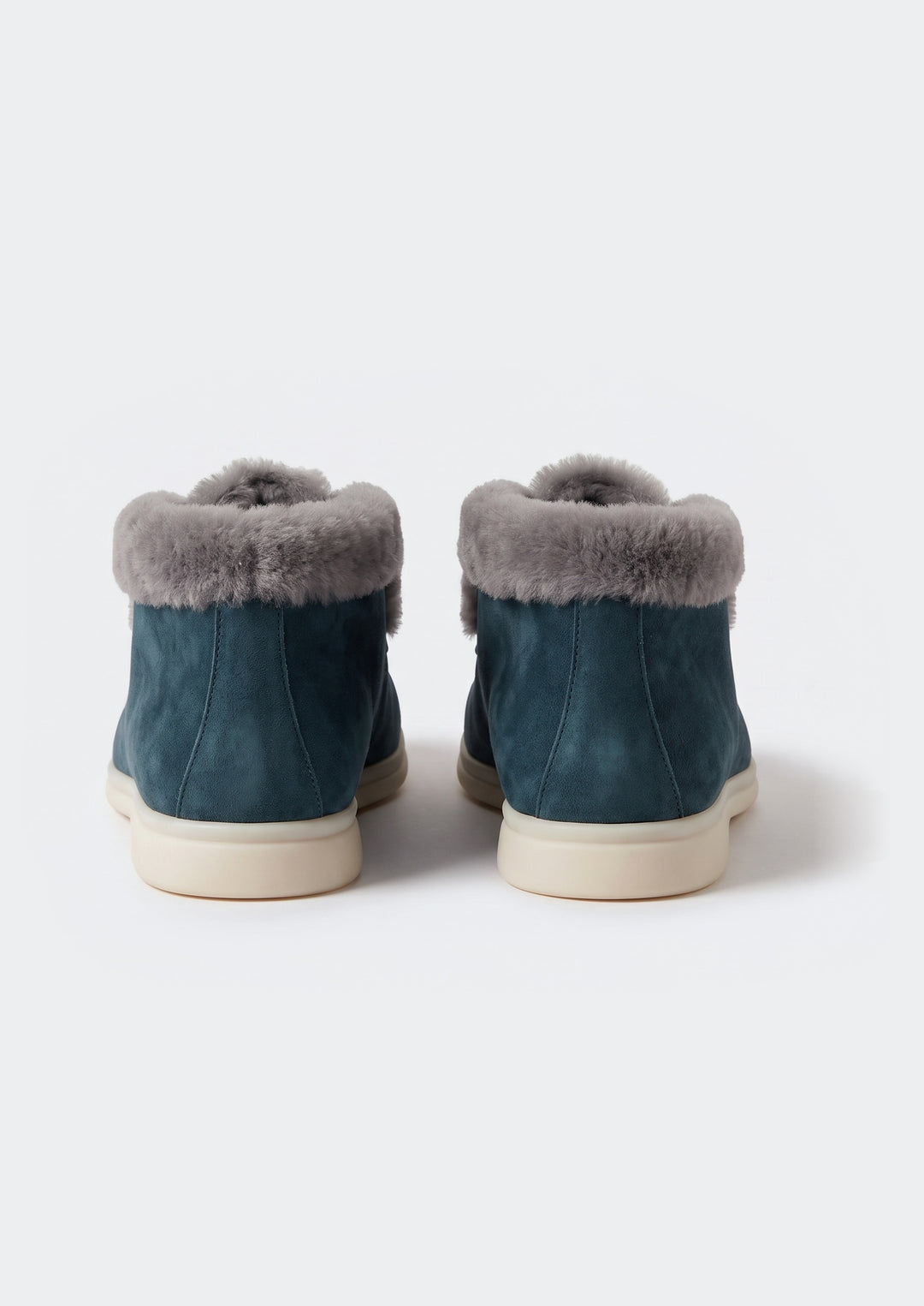 Courchevel Shearling Loafers - Petrol, back view of the heels and shearling cuff