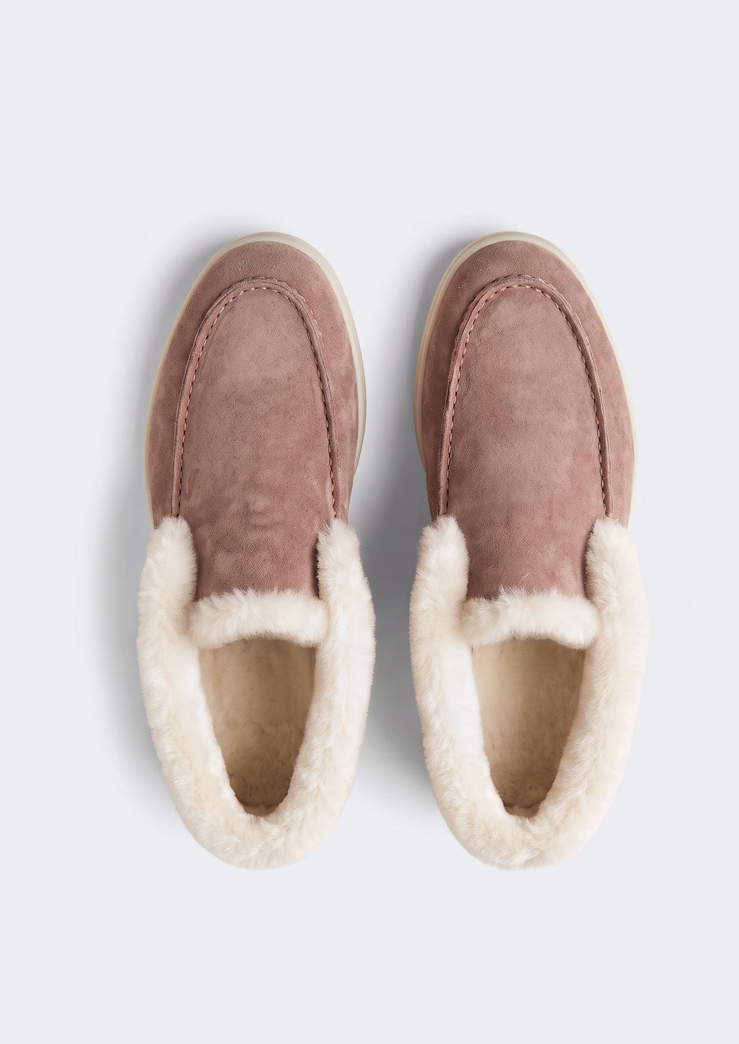 Courchevel Shearling Loafers - Rose Taupe, top view showing the shearling lining