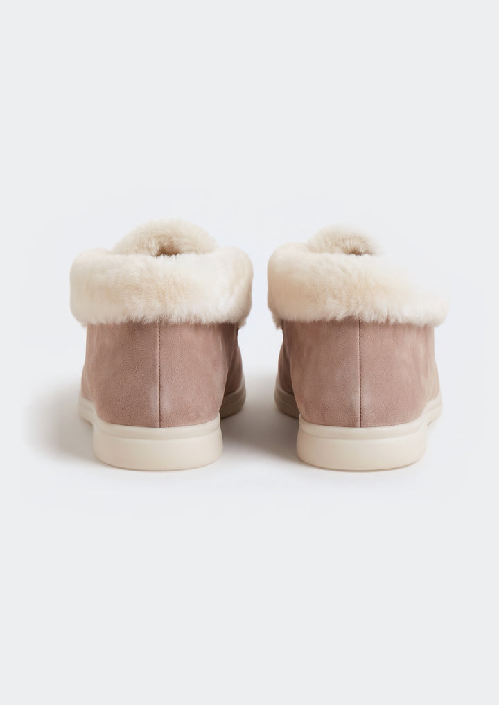 Courchevel Shearling Loafers - Rose Taupe, back view of the heels and shearling cuff