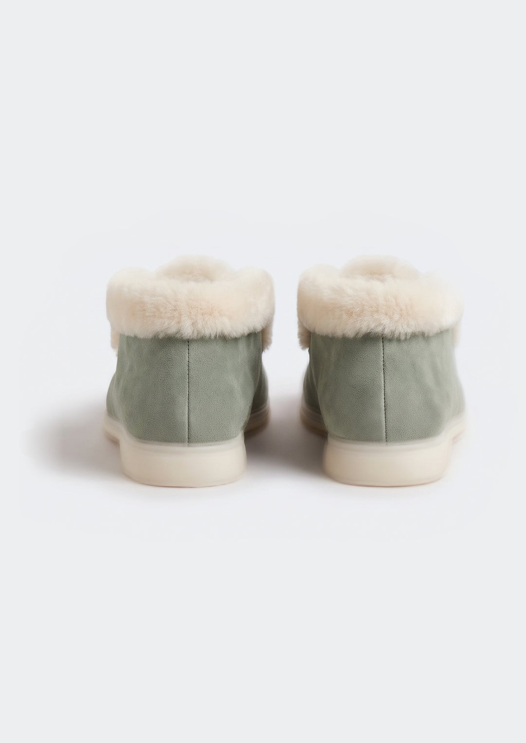 Courchevel Shearling Loafers - Sage, back view of the heels and shearling cuff