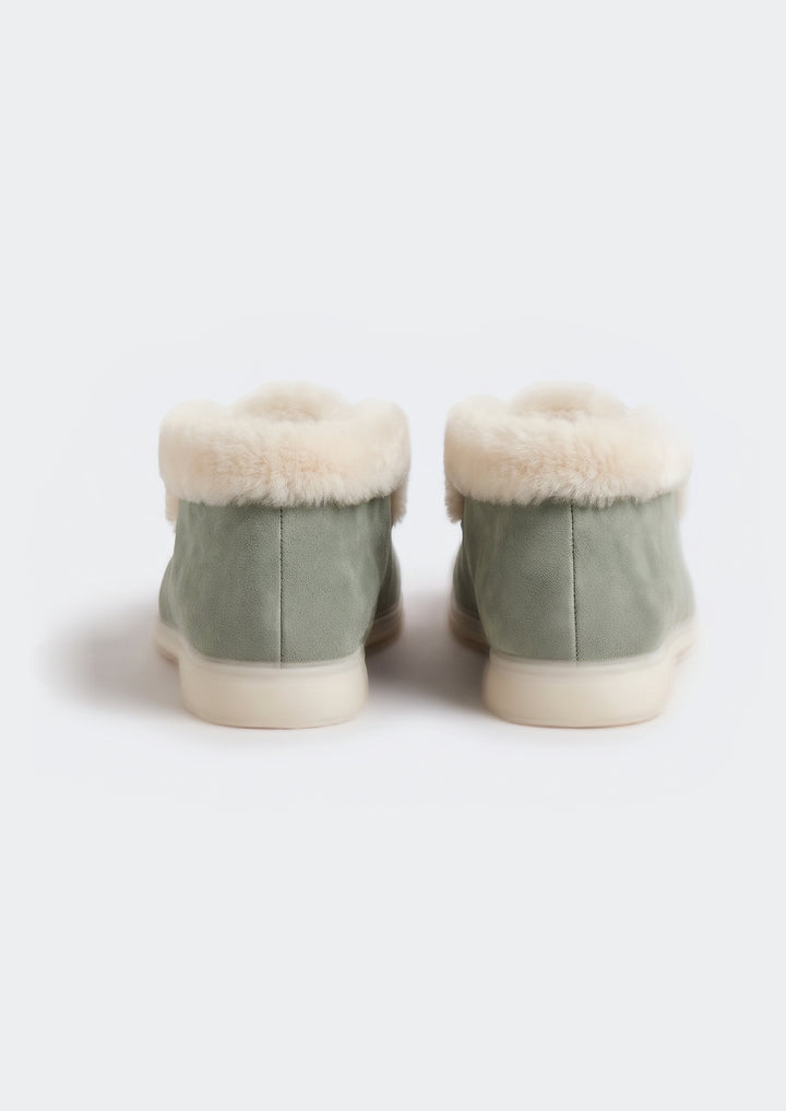 Courchevel Shearling Loafers - Sage, back view of the heels and shearling cuff