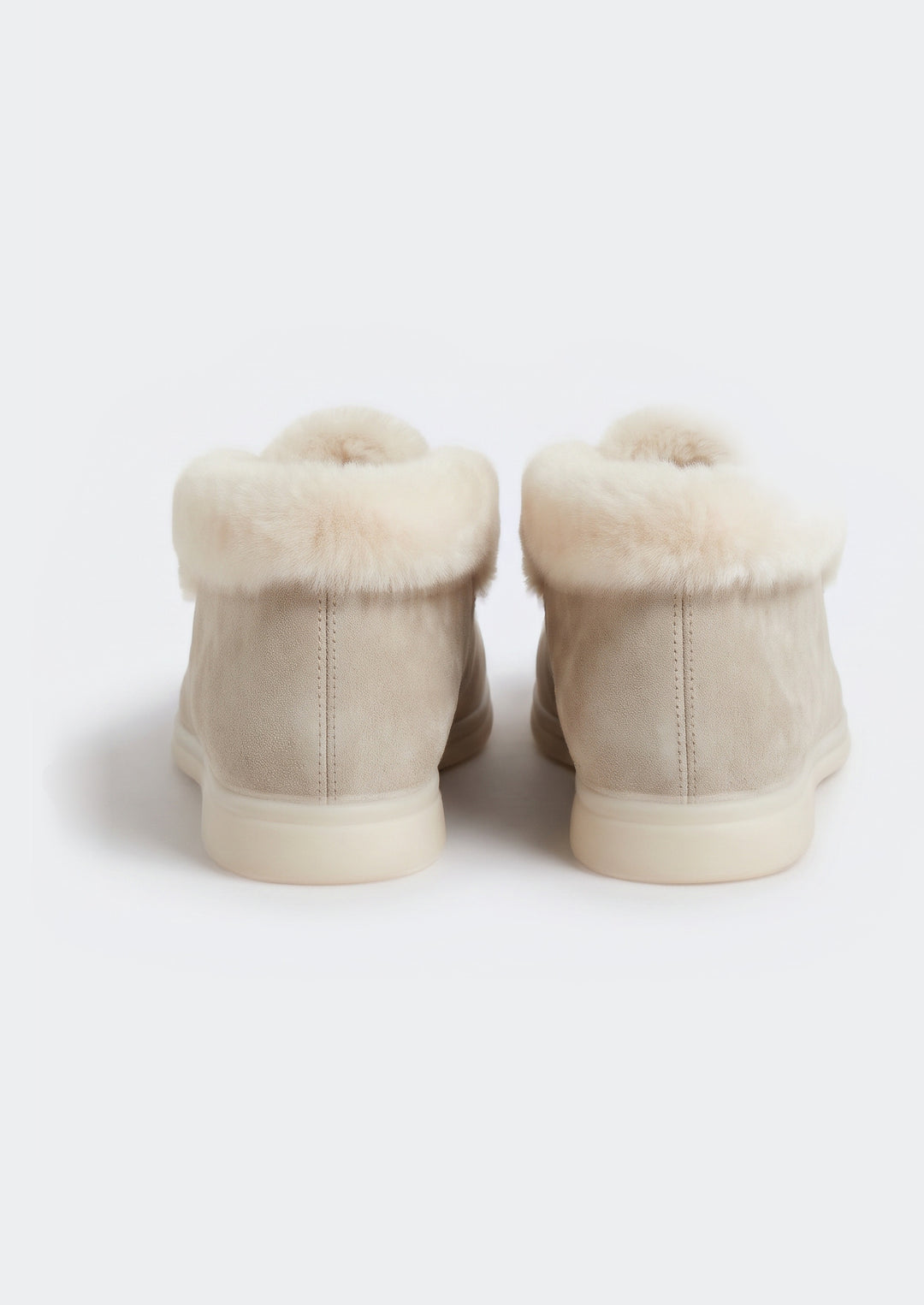 Courchevel Shearling Loafers - Stone, back view of the heels and shearling cuff