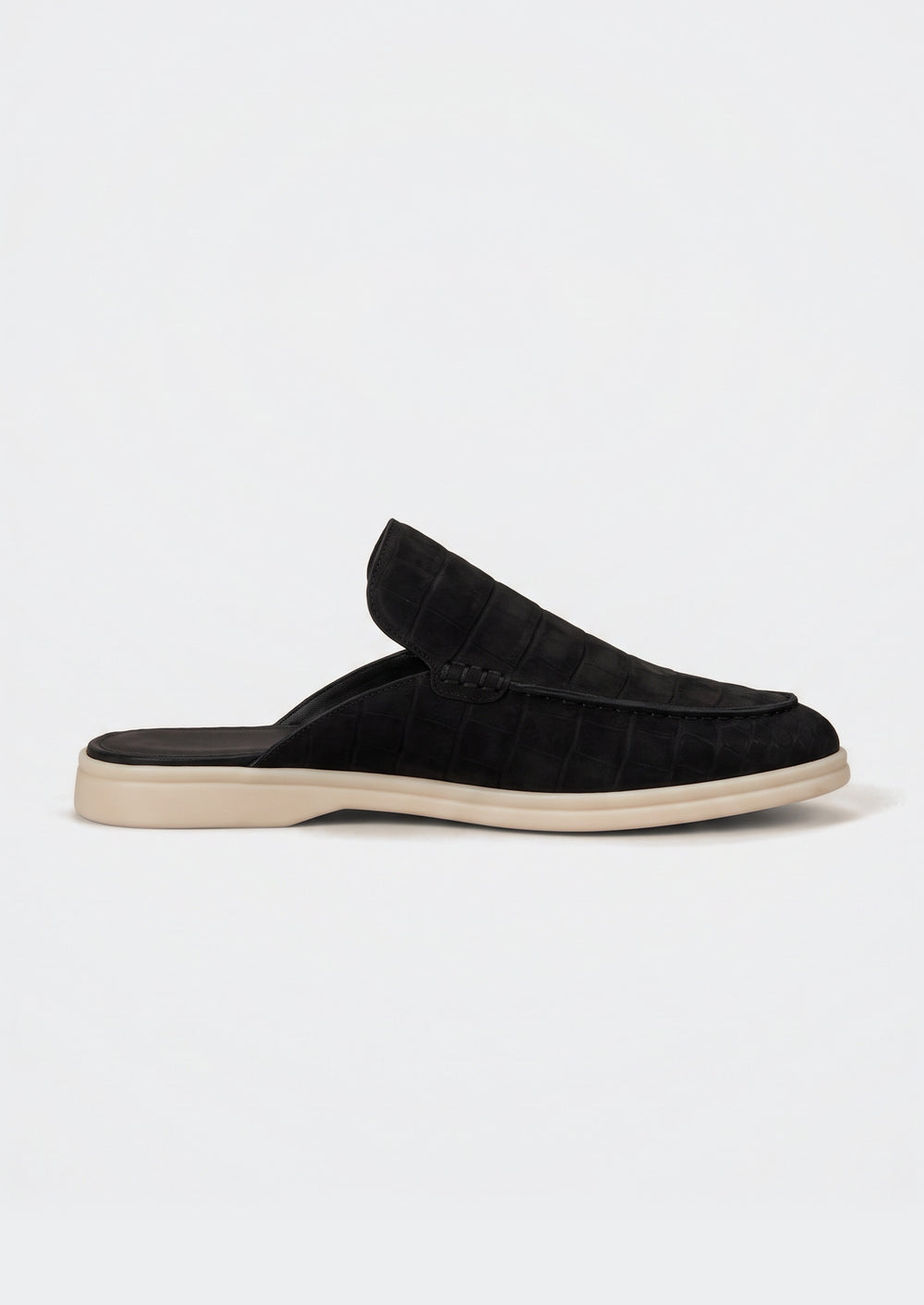 Porto Cervo Croc Mules - Black, side view