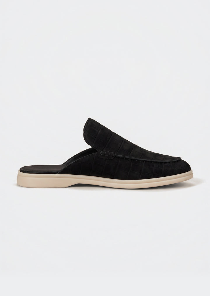 Porto Cervo Croc Mules - Black, side view