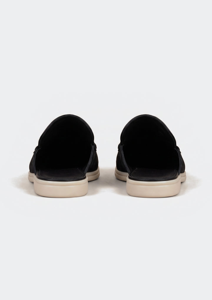 Porto Cervo Croc Mules - Black, back view showing the open backs and lining