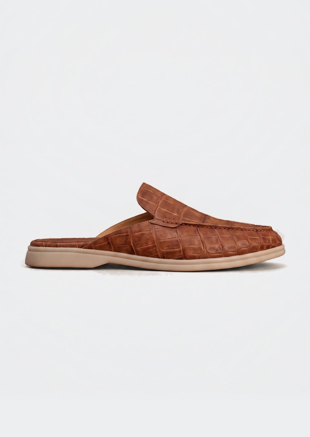 Porto Cervo Croc Mules - Brown, side view