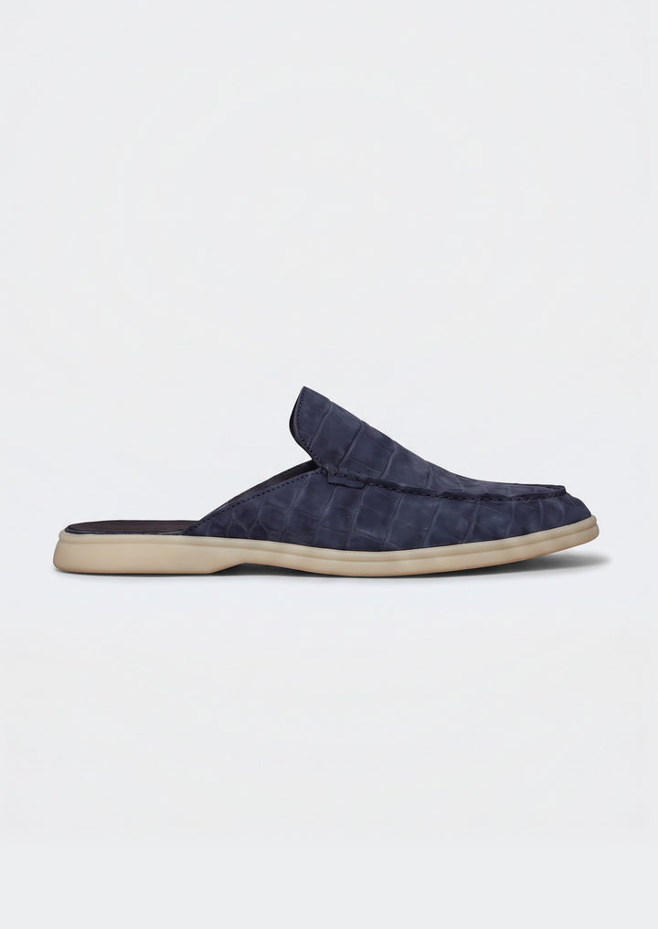 Porto Cervo Croc Mules - Navy, side view