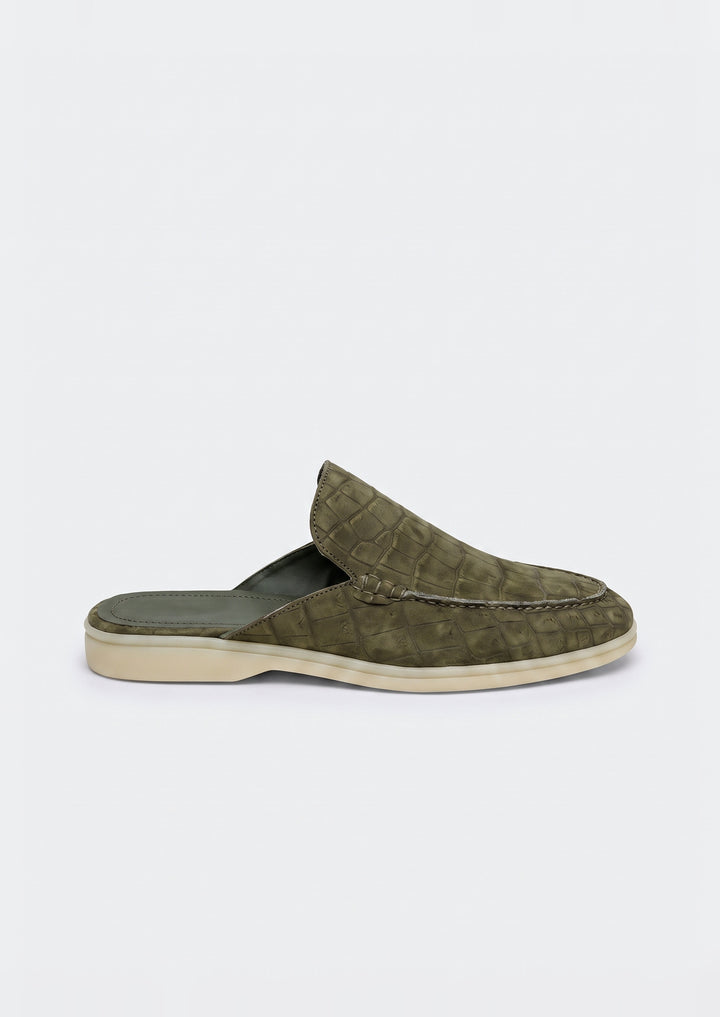 Porto Cervo Croc Mules - Olive, side view