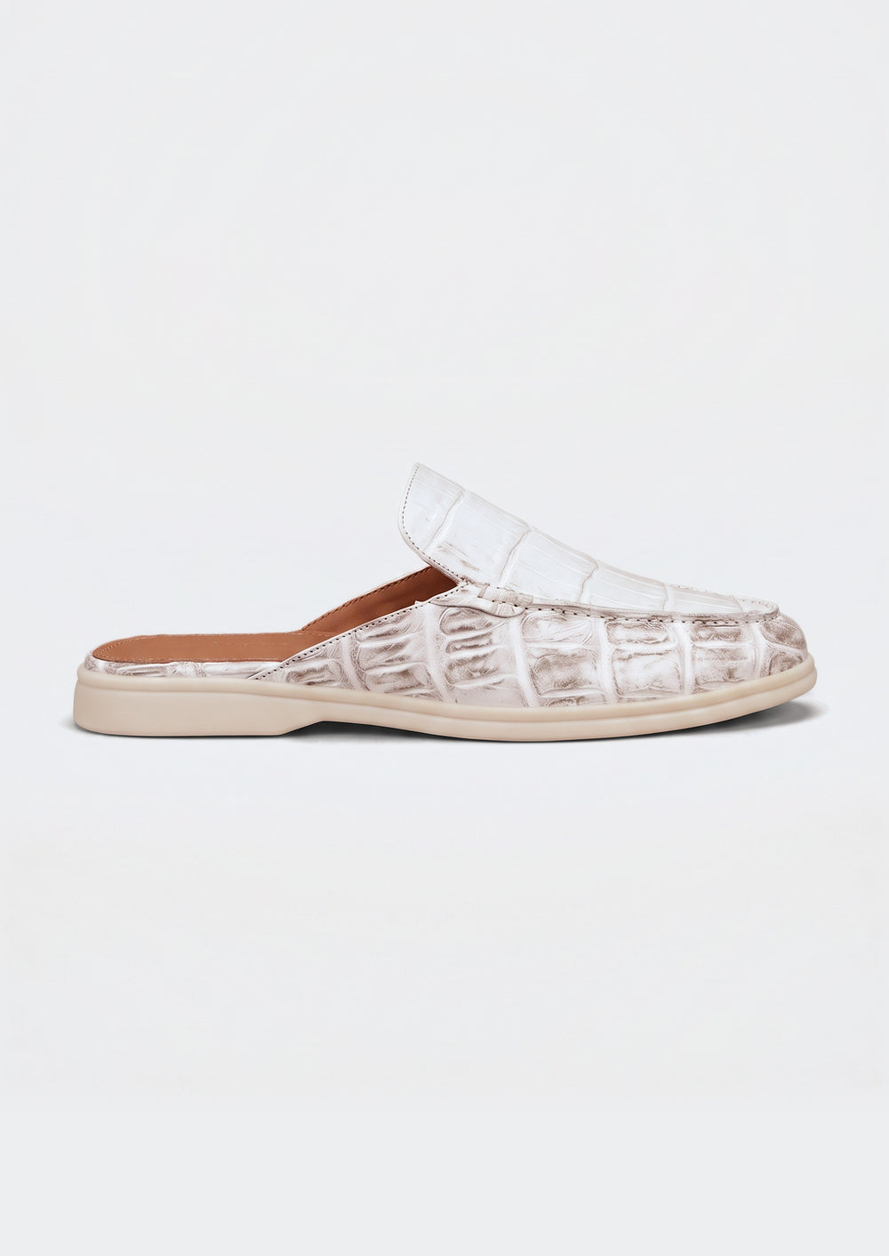 Porto Cervo Croc Mules - White, side view