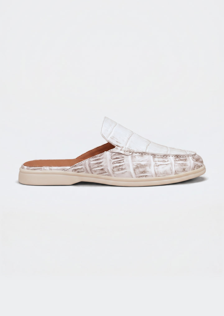 Porto Cervo Croc Mules - White, side view