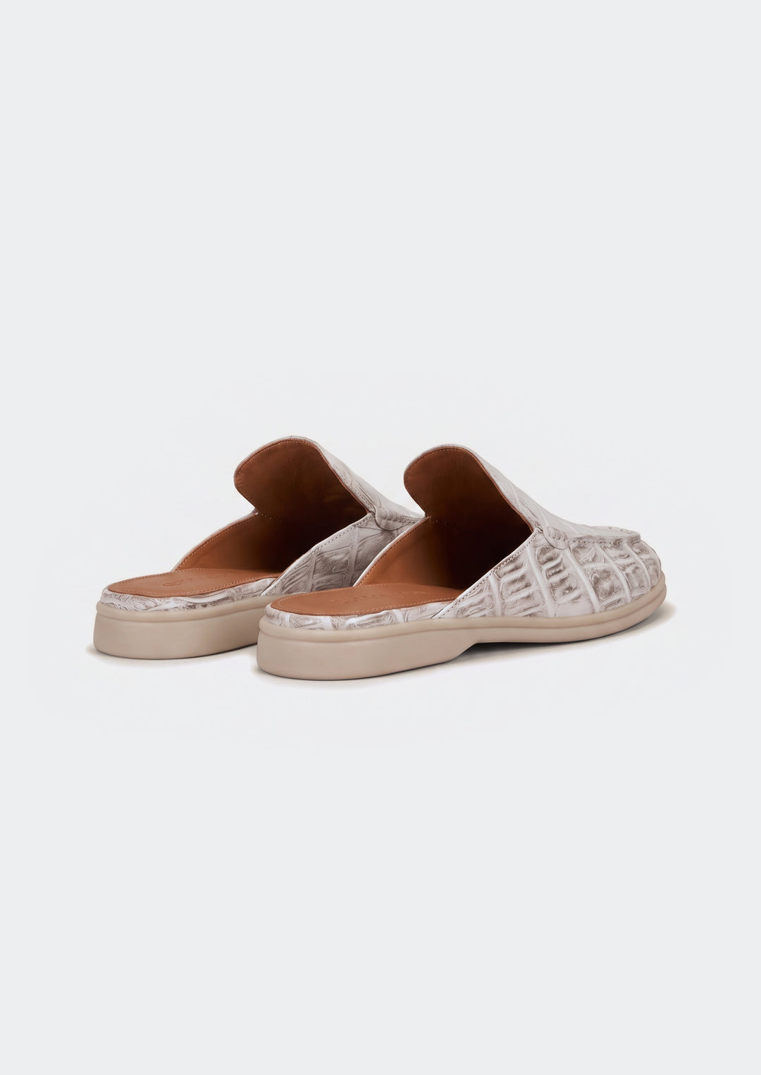 Porto Cervo Croc Mules - White, back view showing the open backs and lining