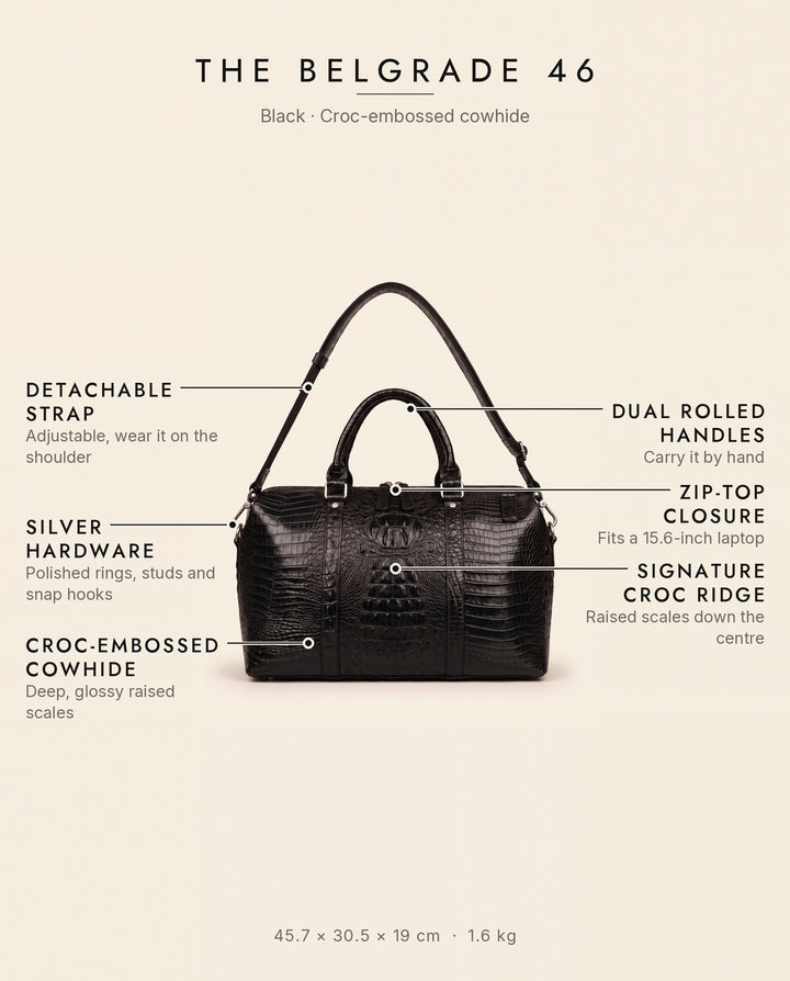 The Belgrade 46 — Crocodile Travel Bag | Black