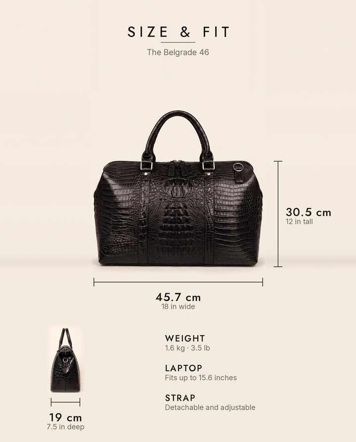 The Belgrade 46 — Crocodile Travel Bag | Black