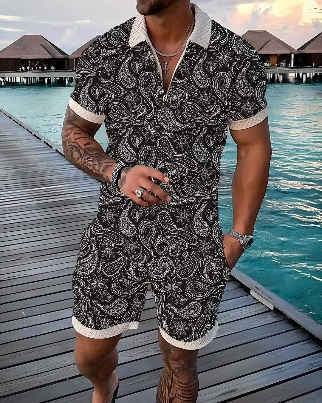Silver Shades Polo Shirt And Shorts Co-Ord - DUVAL