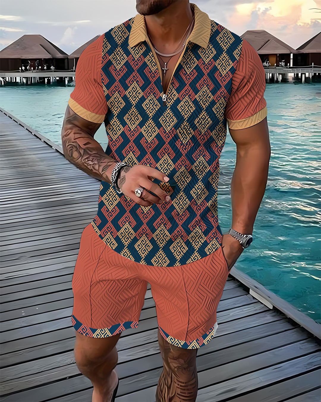 Diamond Dapper Polo Shirt And Shorts Co-Ord - DUVAL