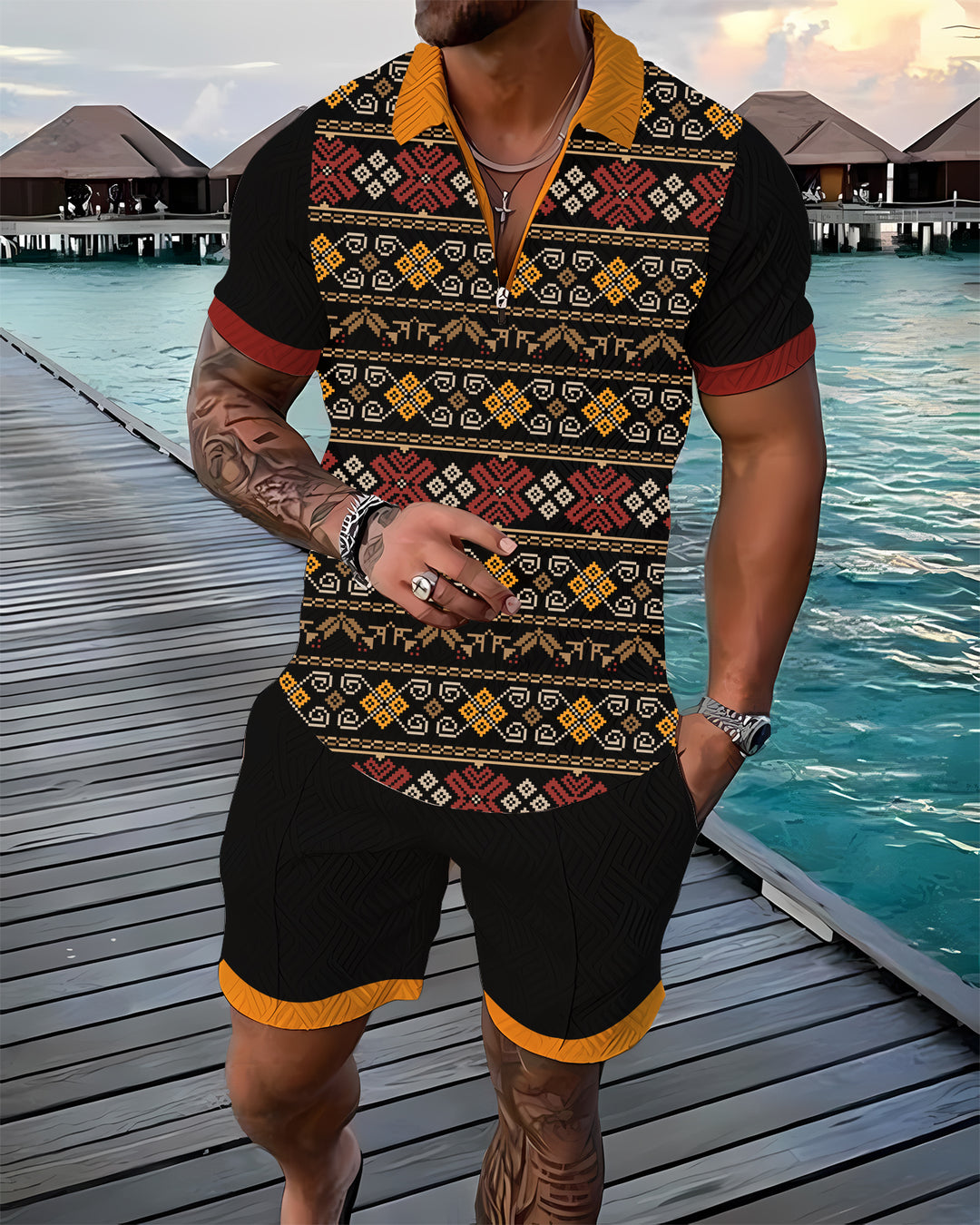 Midnight Mirage Polo Shirt And Shorts Co-Ord - DUVAL