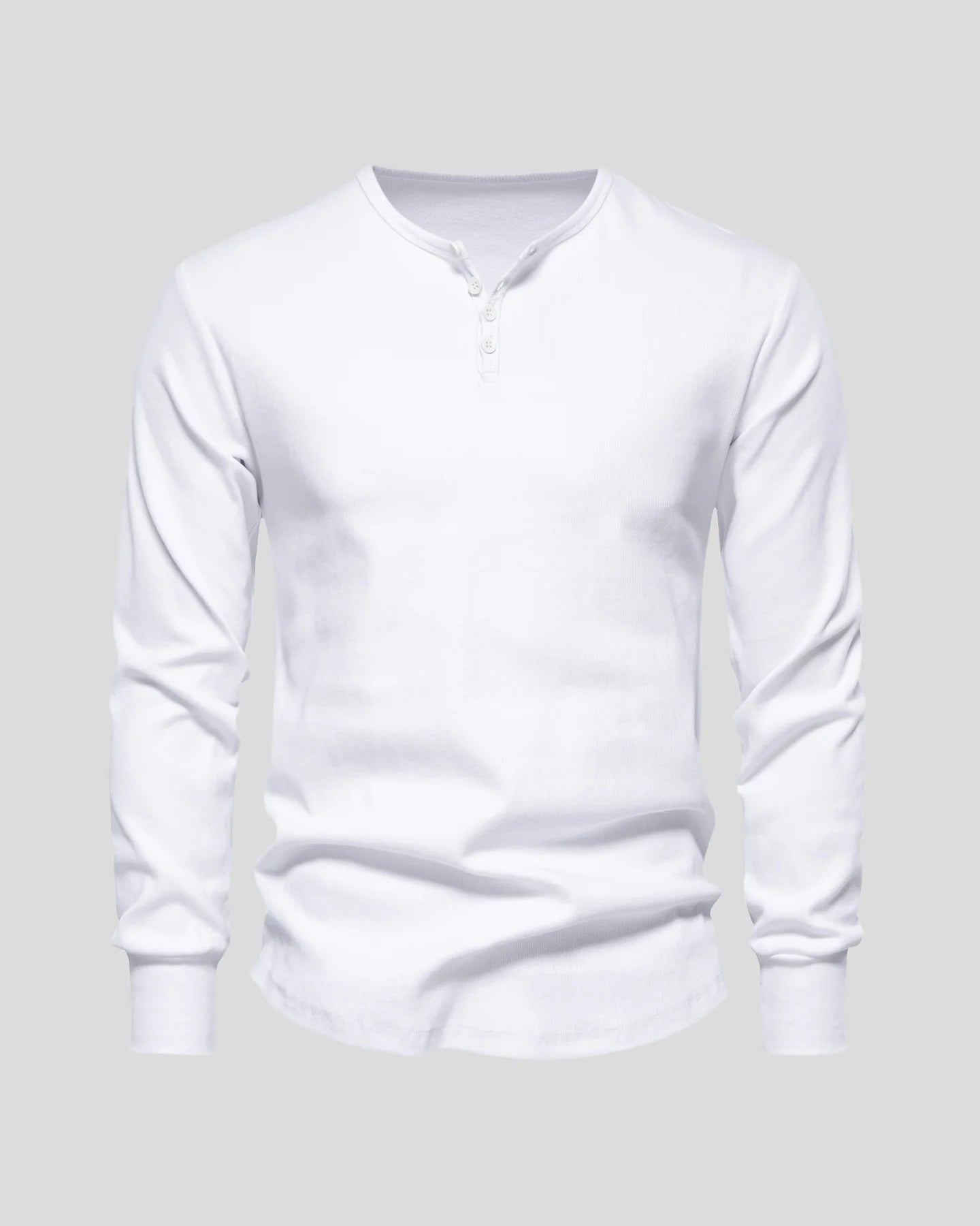 Rib Knit Curved Hem Stretch Long Sleeve Henley Shirt