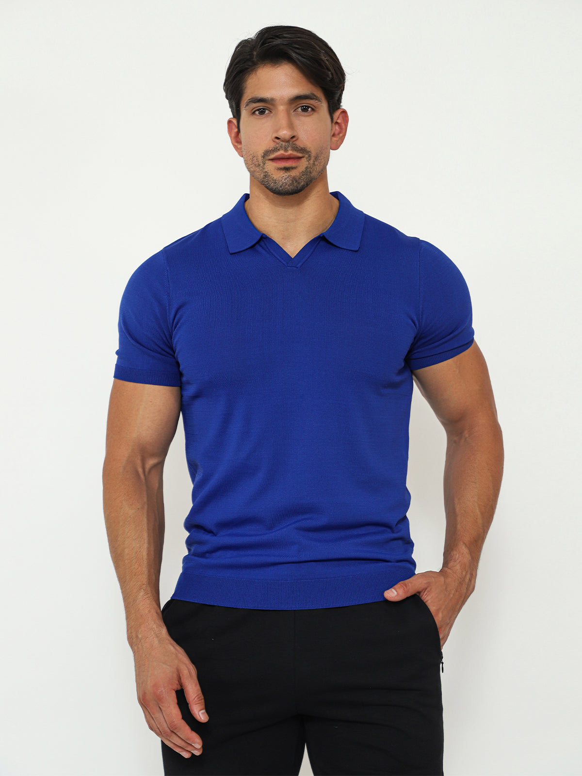 Open Collar Knit Polo Teal