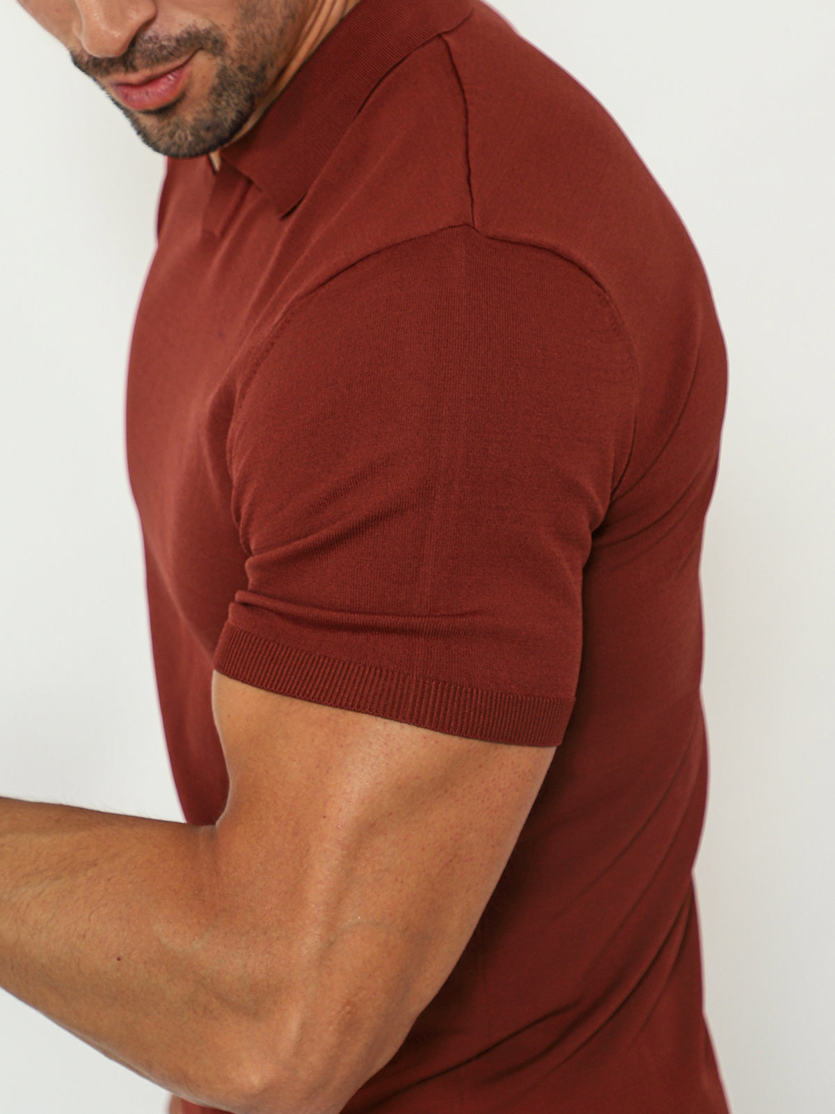 Open Collar Knit Polo Red Earth