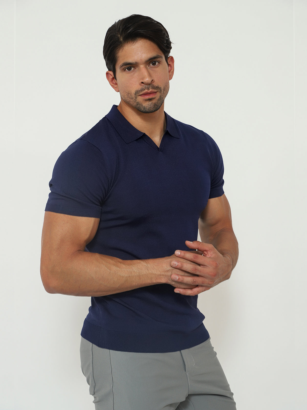 Open Collar Knit Polo Teal