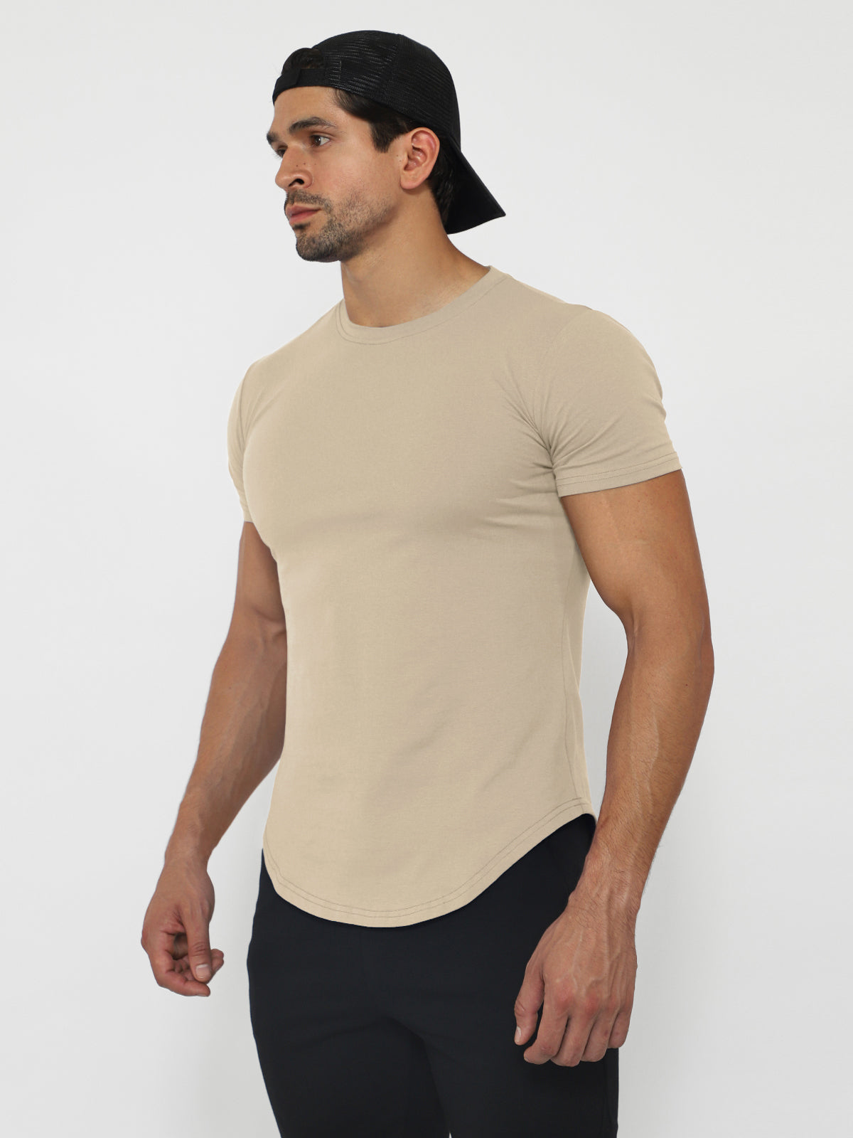 Kore Curved Hem T-shirt Muscle Fit Crew Neck-New