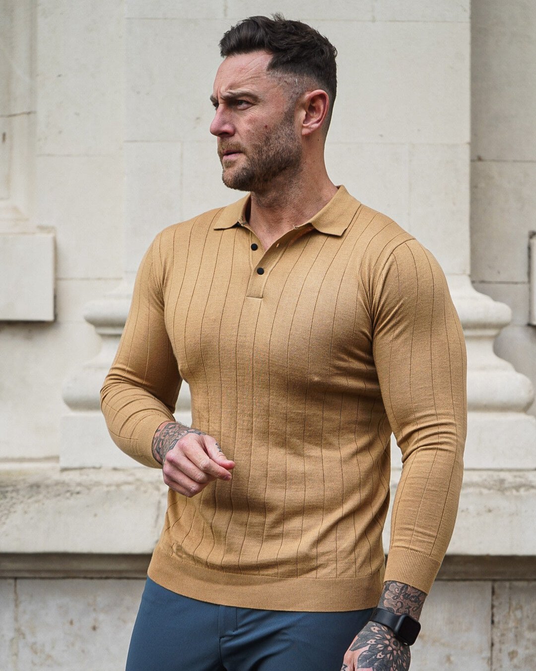 Henley Vertical Pattern Wool Blend Sweater