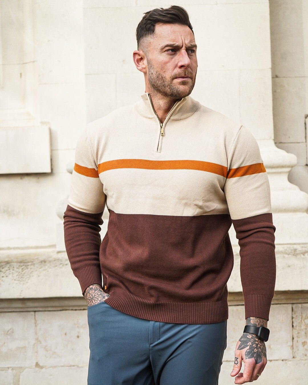 Color-Block Quarter-Zip Sweater