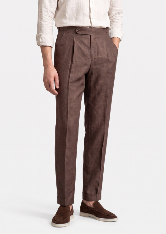 Tuscany Pleated Coastal Trousers - Dark Brown
