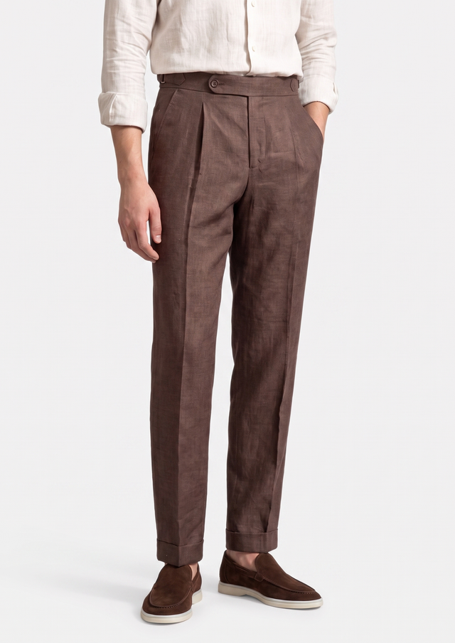 Valente Pleated Coastal Trousers - Dark Brown