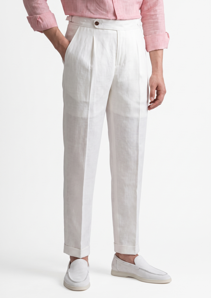 Valente Pleated Coastal Trousers - White