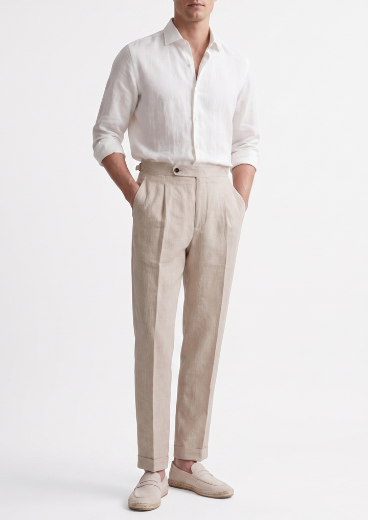 Valente Pleated Coastal Trousers - Ivory