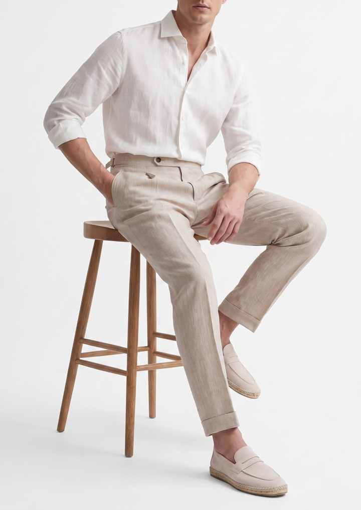 Valente Pleated Coastal Trousers - Ivory
