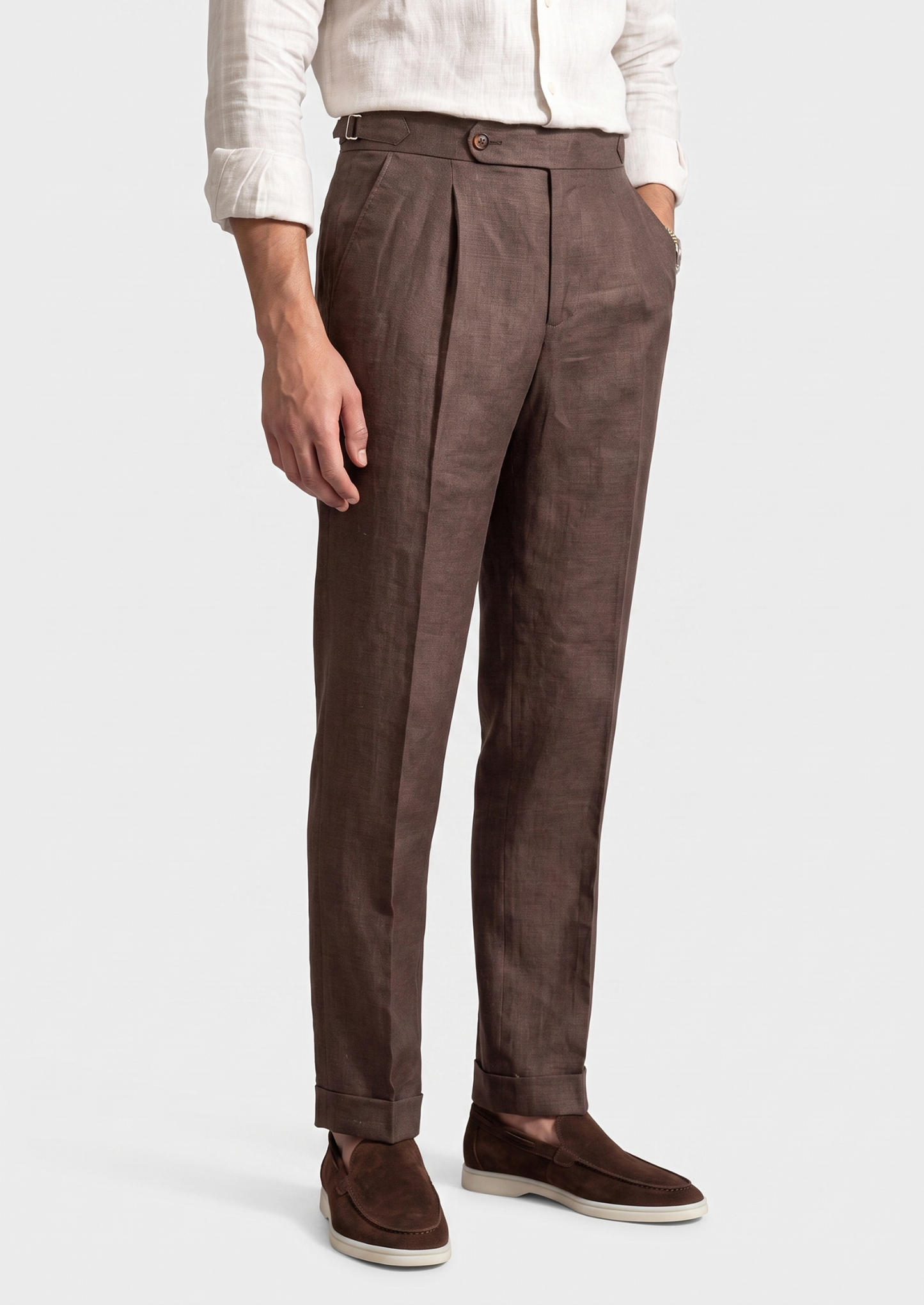 Tuscany Pleated Coastal Trousers - Dark Brown