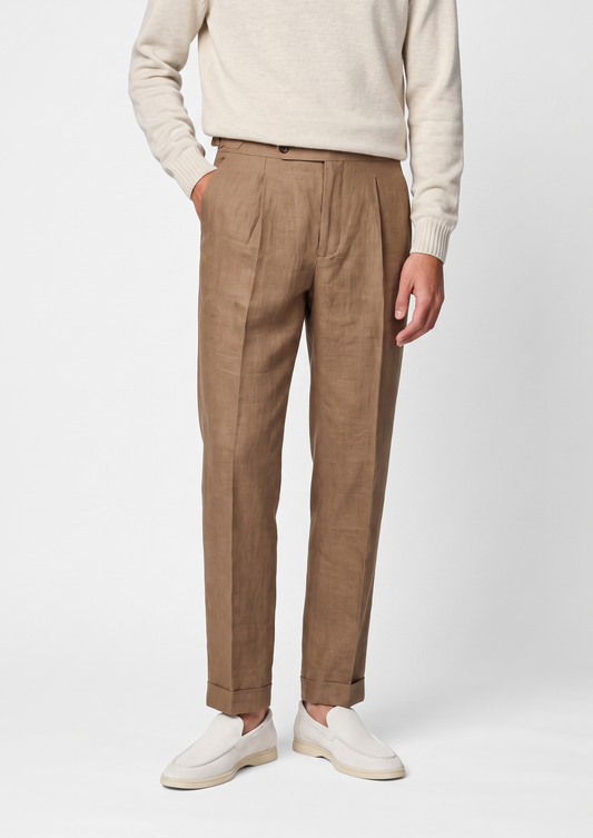 Tuscany Pleated Coastal Trousers - Caramel
