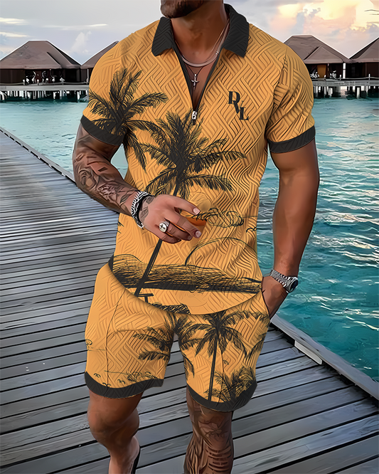 Sunset Palms DVL Polo Shirt And Shorts Co-Ord