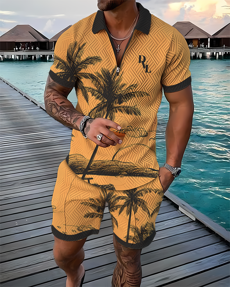 Sunset Palms DVL Polo Shirt And Shorts Co-Ord - DUVAL