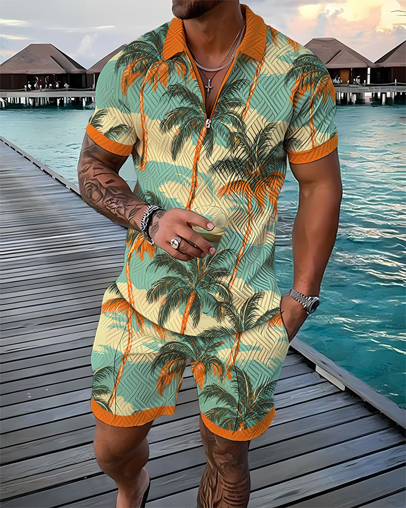 Painted Palms Polo Shirt And Shorts Co-Ord