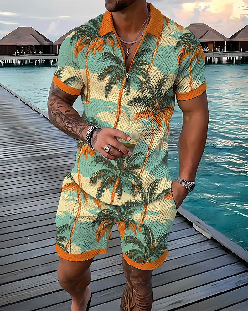 Painted Palms Polo Shirt And Shorts Co-Ord - DUVAL