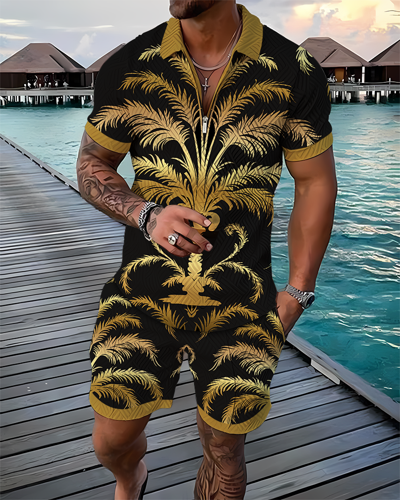 Golden Tropica Polo Shirt And Shorts Co-Ord - DUVAL