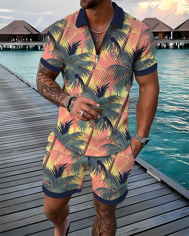 Pastel Coral Polo Shirt And Shorts Co-Ord - DUVAL