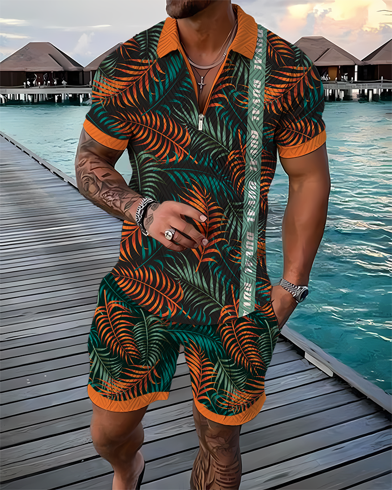Tropic Leaf Duval Taped Polo Shirt And Shorts Co-Ord - DUVAL
