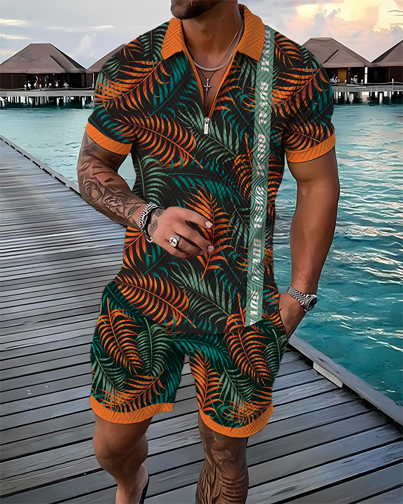 Tropic Leaf Duval Taped Polo Shirt And Shorts Co-Ord