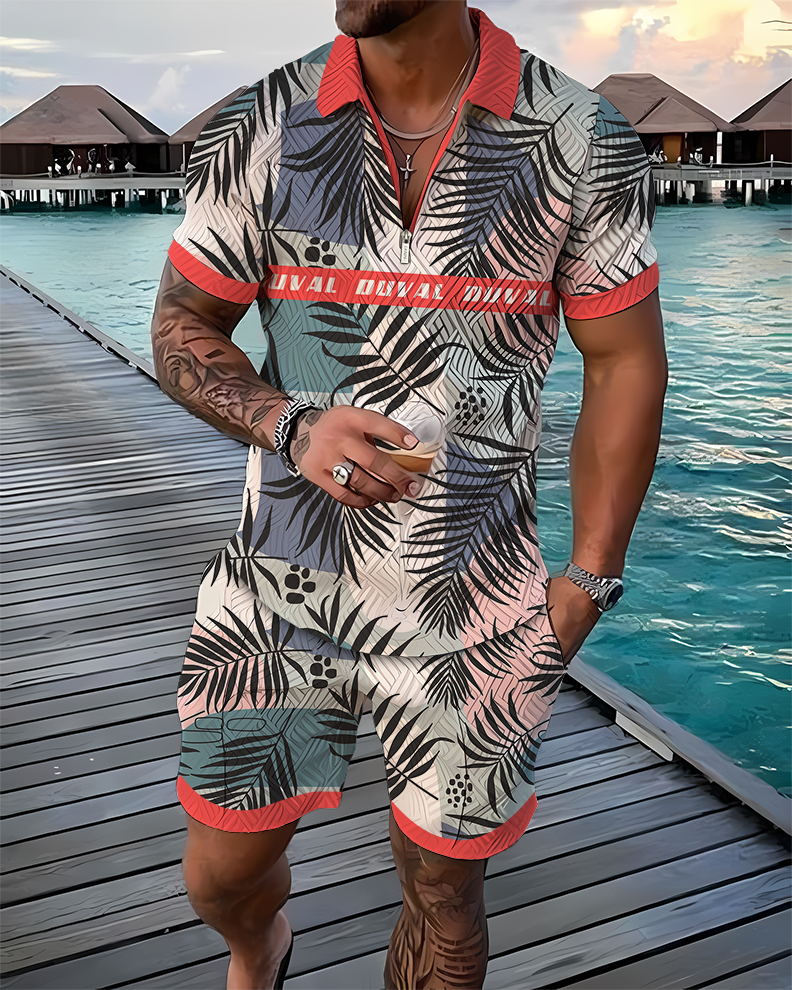 Leafage Taped Polo Shirt And Shorts Co-Ord - DUVAL