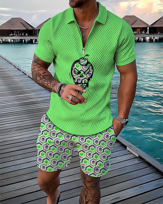 Skull Swamp Polo Shirt And Shorts Co-Ord