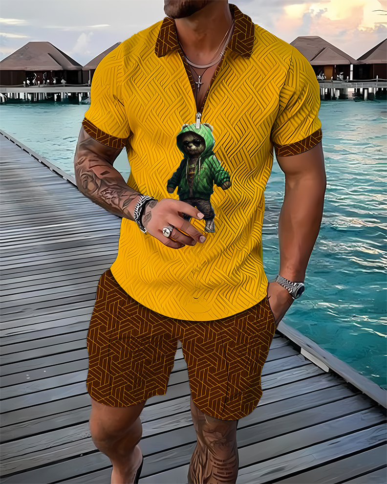 Hoodie Bear Polo Shirt And Shorts Co-Ord - DUVAL