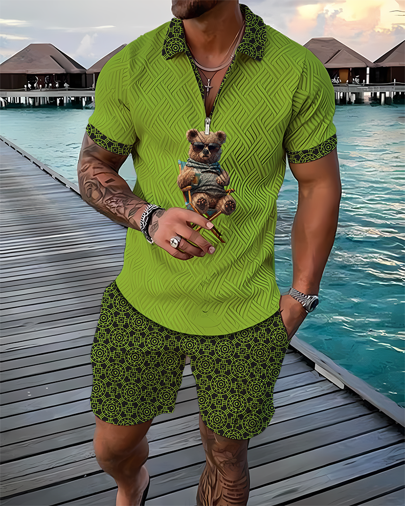 Relaxed Bear Polo Shirt And Shorts Co-Ord - DUVAL