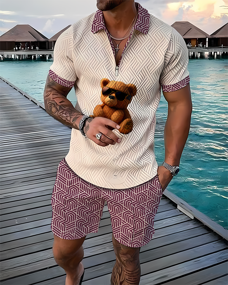 Sunglasses Bear Polo Shirt And Shorts Co-Ord - DUVAL