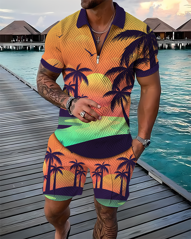 African Palms Polo Shirt And Shorts Co-Ord