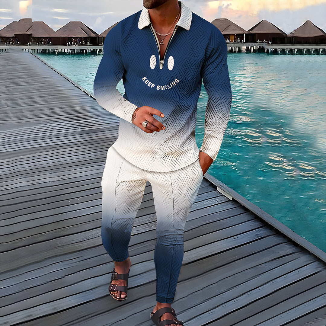 Keep Smiling Long Sleeve Polo Suit - DUVAL